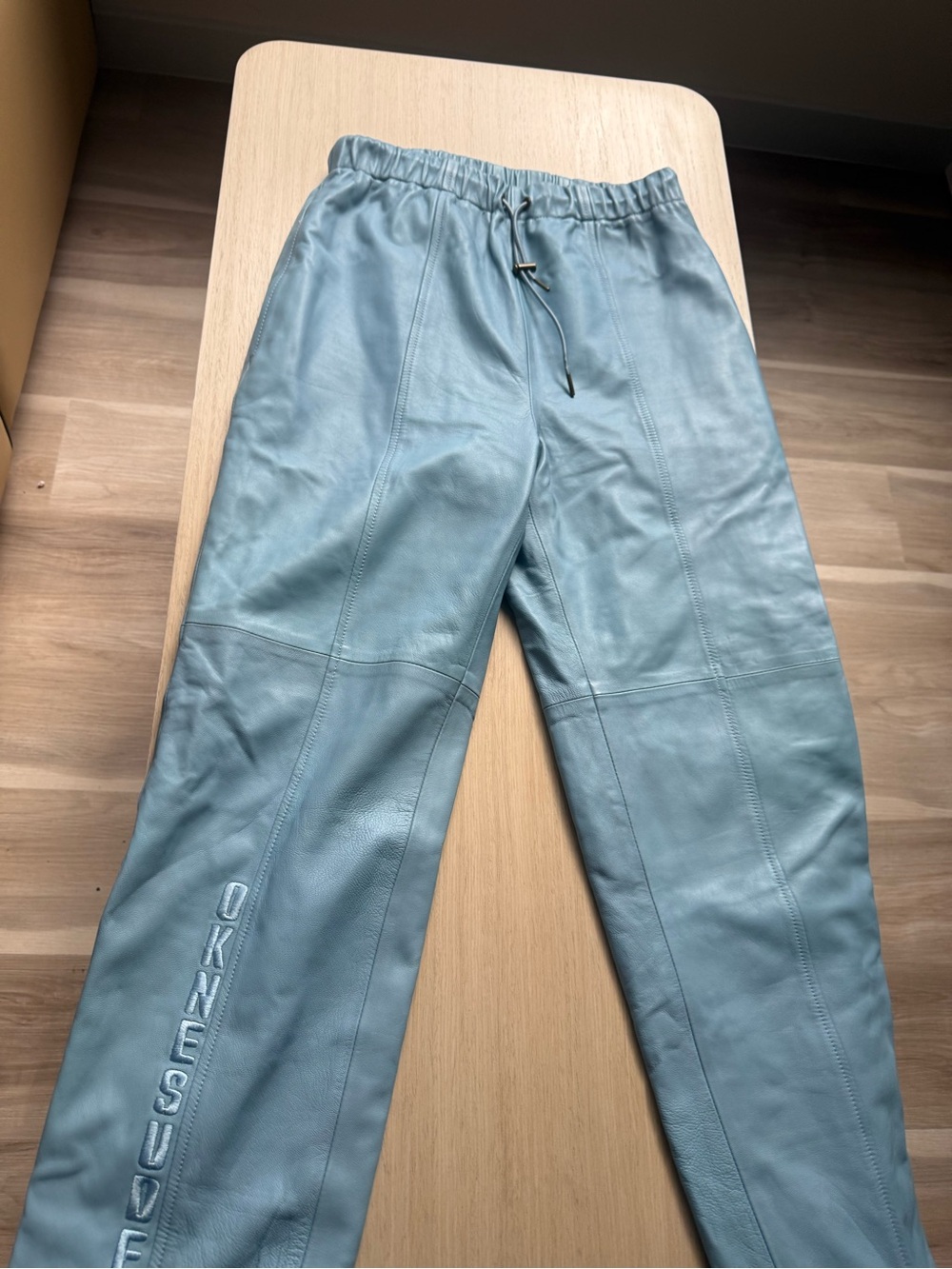 Light Blue Leather Jogger Pants